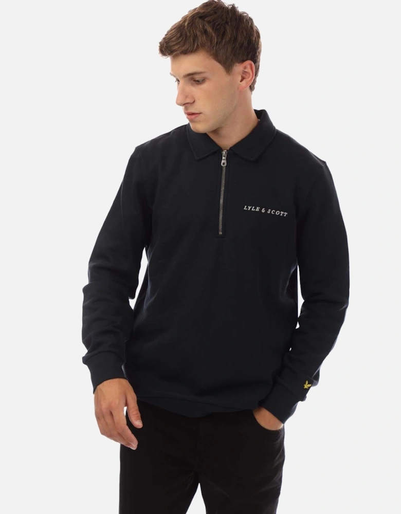 Embroidered Collared Quarter Zip Sweatshirt