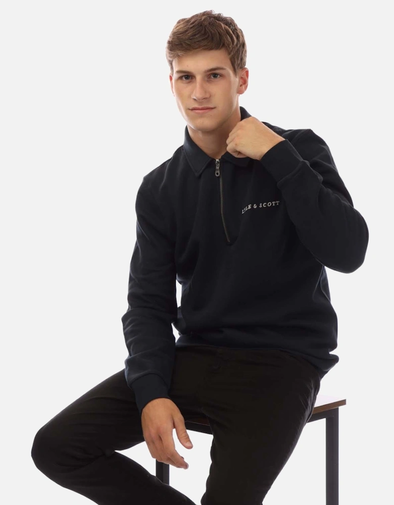 Embroidered Collared Quarter Zip Sweatshirt