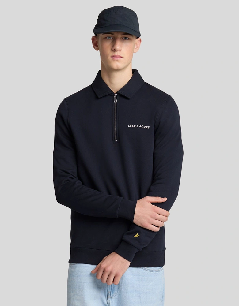 Embroidered Collared Quarter Zip Sweatshirt