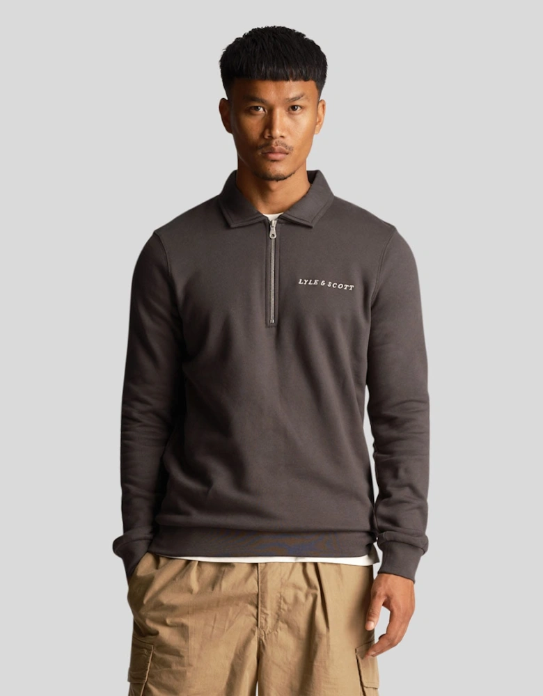 Embroidered Collared Quarter Zip Sweatshirt