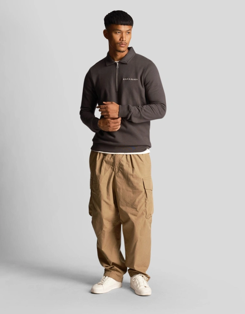 Embroidered Collared Quarter Zip Sweatshirt