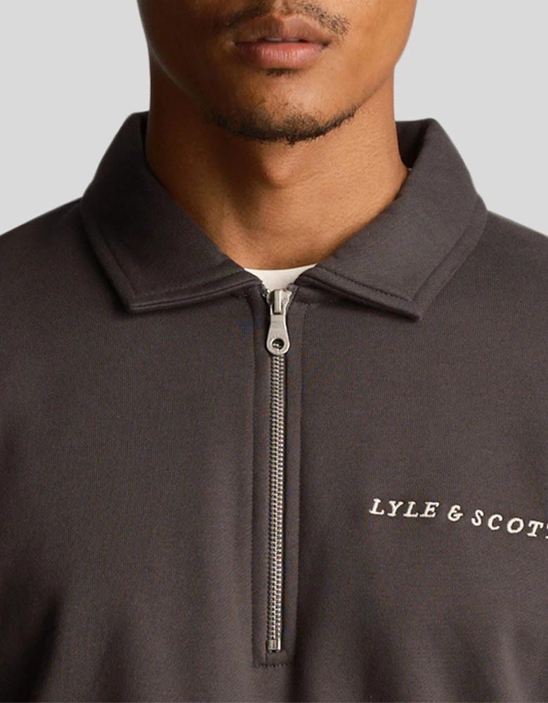 Embroidered Collared Quarter Zip Sweatshirt