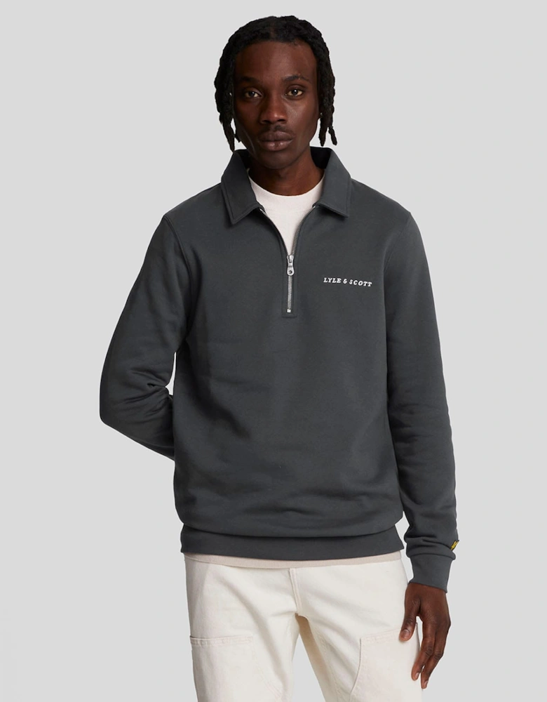 Embroidered Collared Quarter Zip Sweatshirt