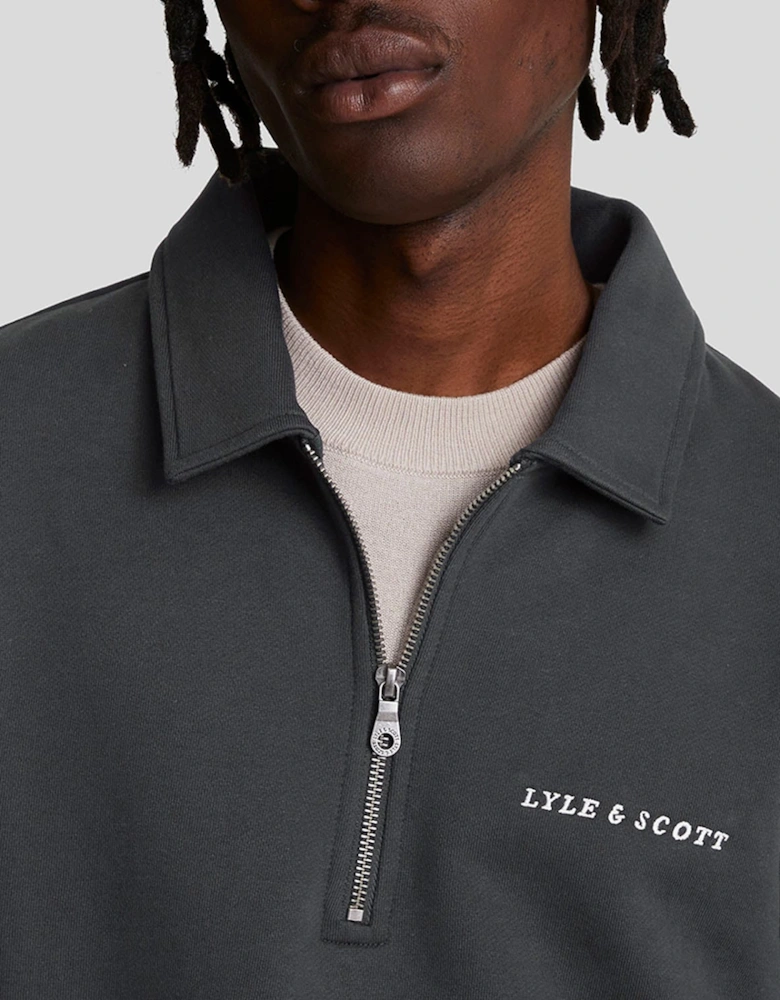 Embroidered Collared Quarter Zip Sweatshirt