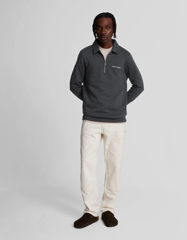 Embroidered Collared Quarter Zip Sweatshirt