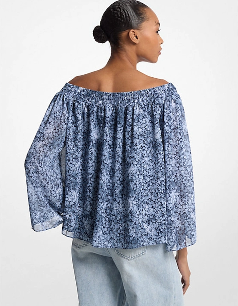Tie-Dye Floral Georgette Off-the-Shoulder Top