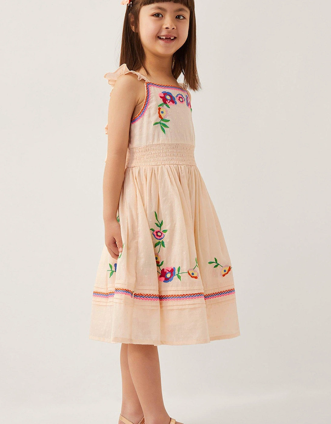 Girls Floral Embroidered Sun Dress - Cream, 2 of 1