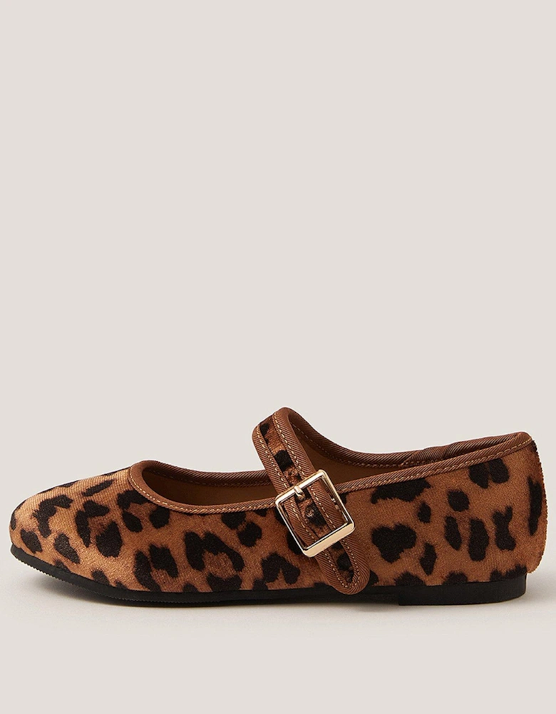 Girls Leopard Print Ballerina Shoes - Brown