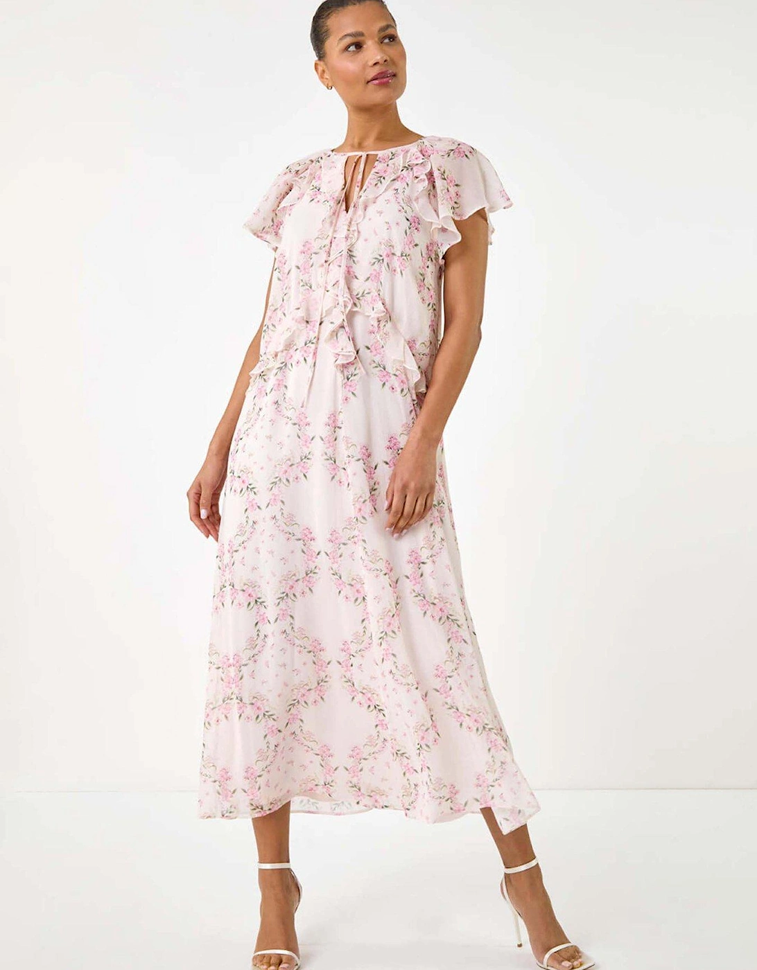 Floral Frill Flutter Sleeve Dress - Light Pink, 2 of 1