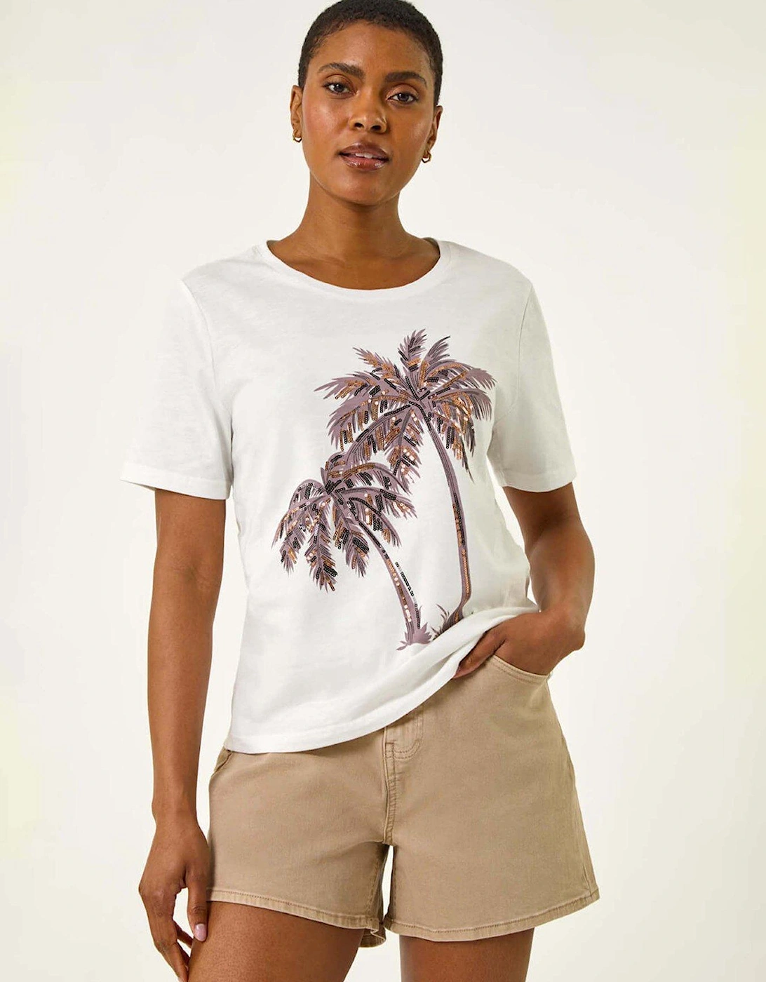 Palm Print Cotton T-shirt - White, 2 of 1