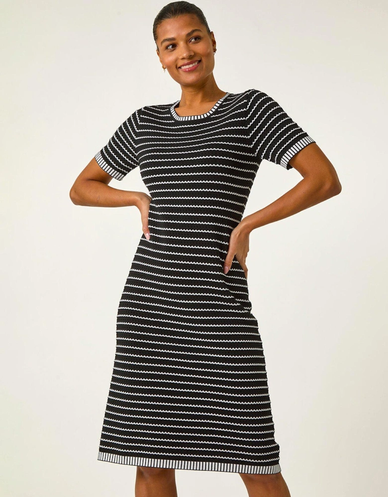 Stripe Print Knitted Dress - Black