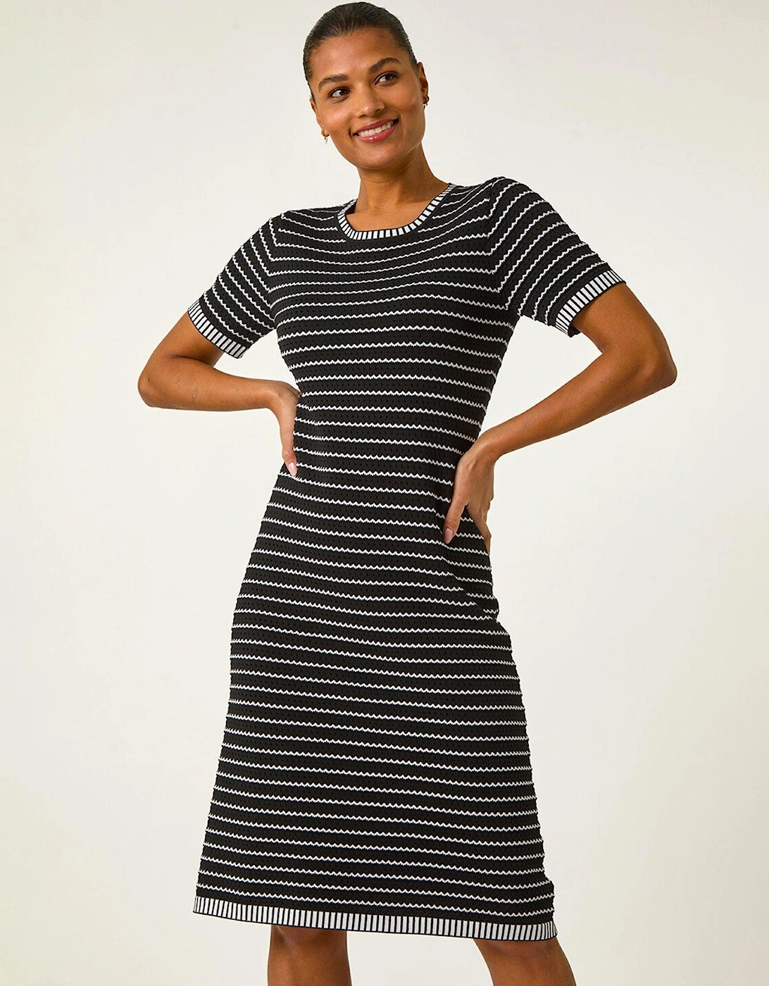 Stripe Print Knitted Dress - Black, 2 of 1