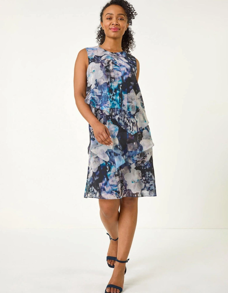 Petite Floral Tiered Dress - Navy
