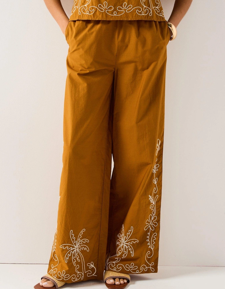 Embroidered Woven Trousers - Mustard