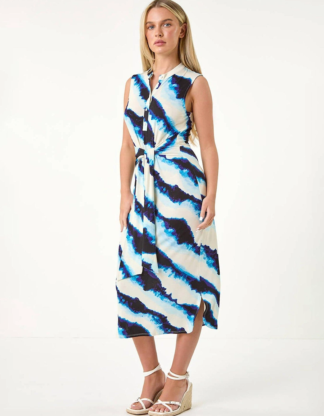 Petite Tie Detail Printed Stretch Dress - Blue, 2 of 1