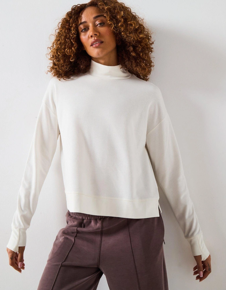 Womens Training After Class Funnel Neck Sweatshirt - White