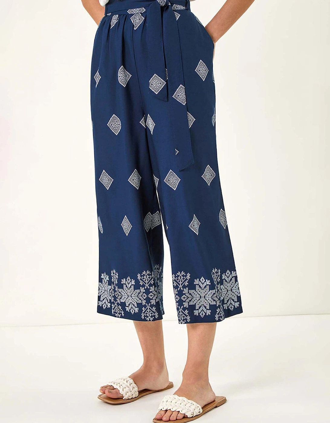 Border Print Belted Trouser - Navy, 2 of 1