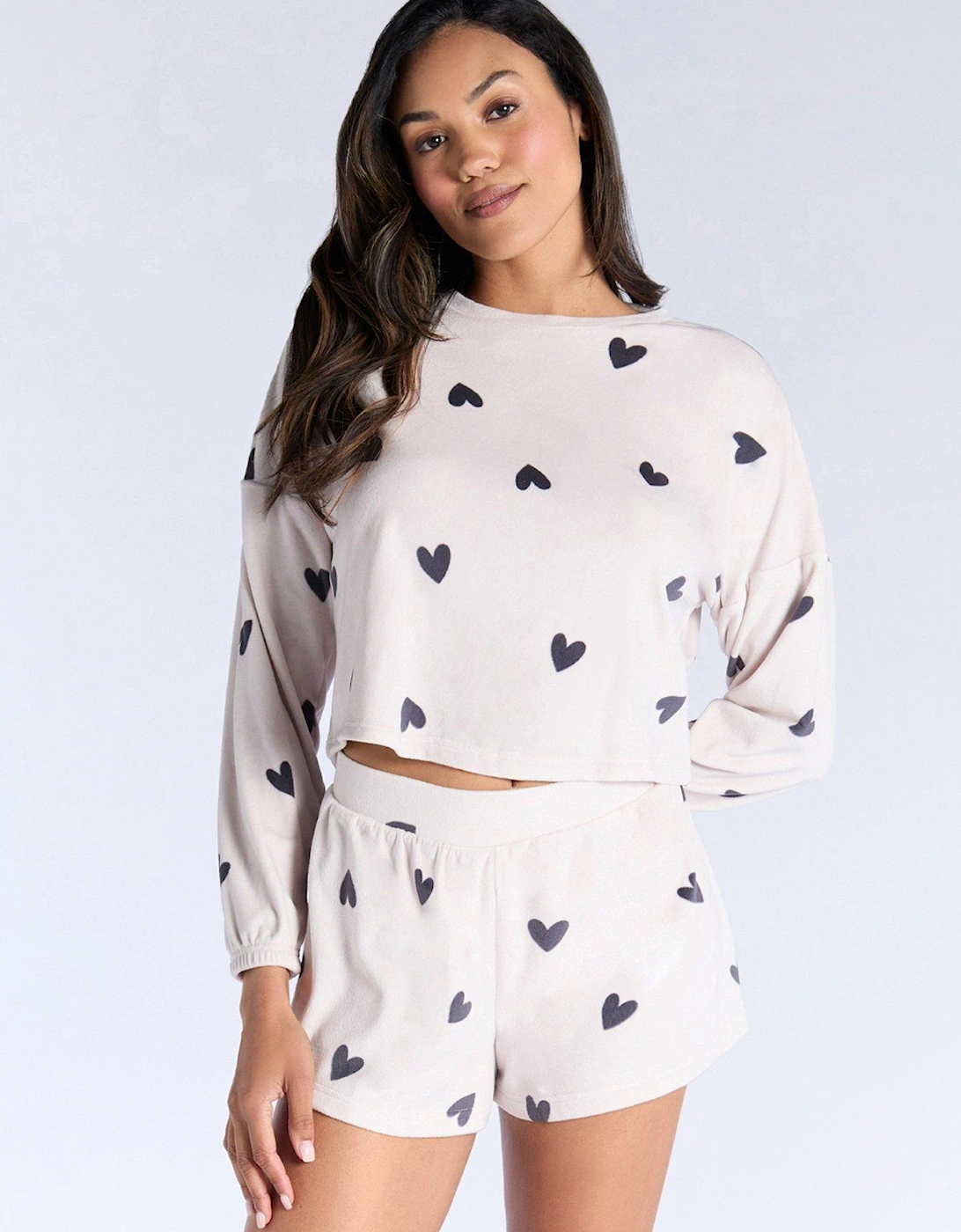 Heart Velour Crew & Short Set - Stone, 2 of 1
