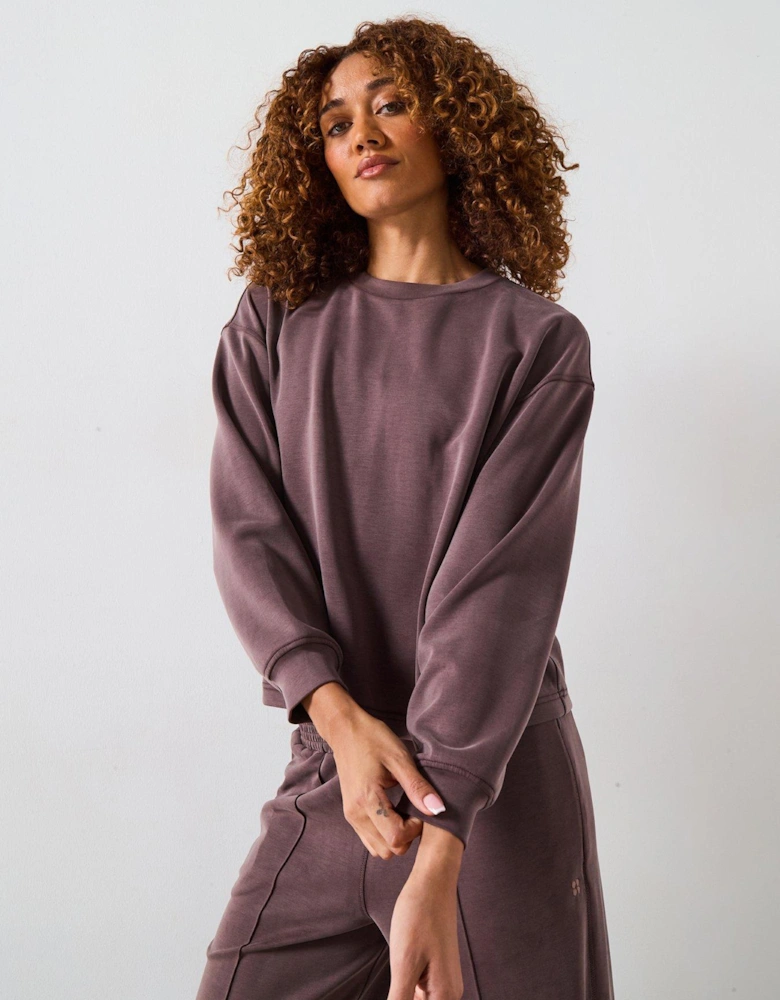 Womens Training Sand Wash Cloudweight Sweatshirt - Brown