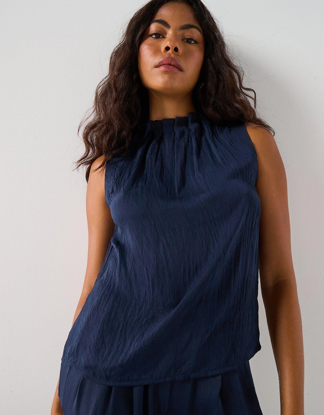 Shanna Short Sleeve High Neck Top - Navy, 2 of 1