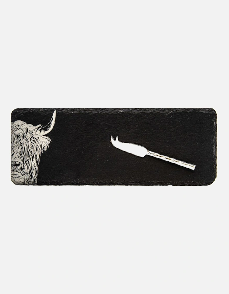 Single Mini Slate Cheese Board & Knife Set Highland Cow