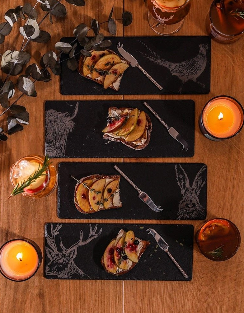 4 Mini Slate Cheese Board & Knife Sets Country Animals