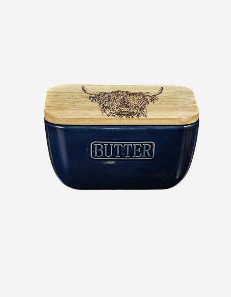 Blue Butter Dish Highland Cow