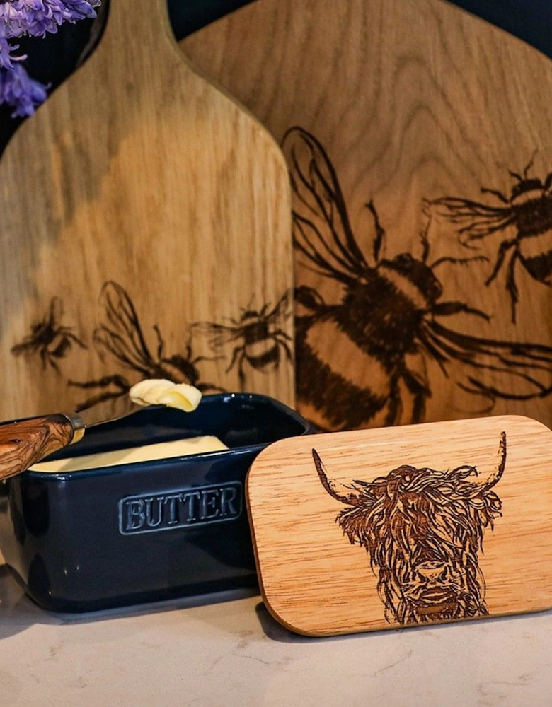Blue Butter Dish Highland Cow