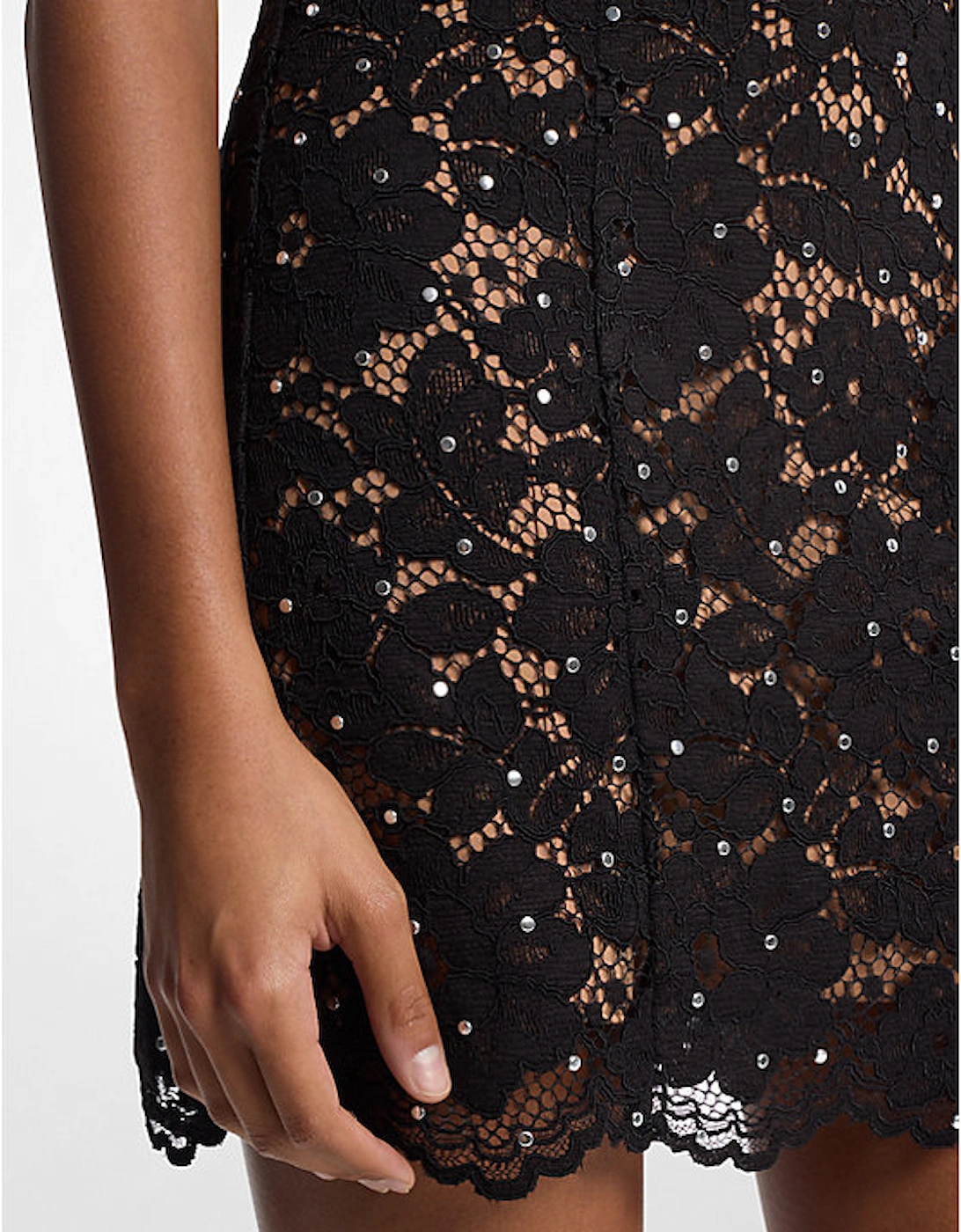 Studded Corded Floral Lace Mini Dress