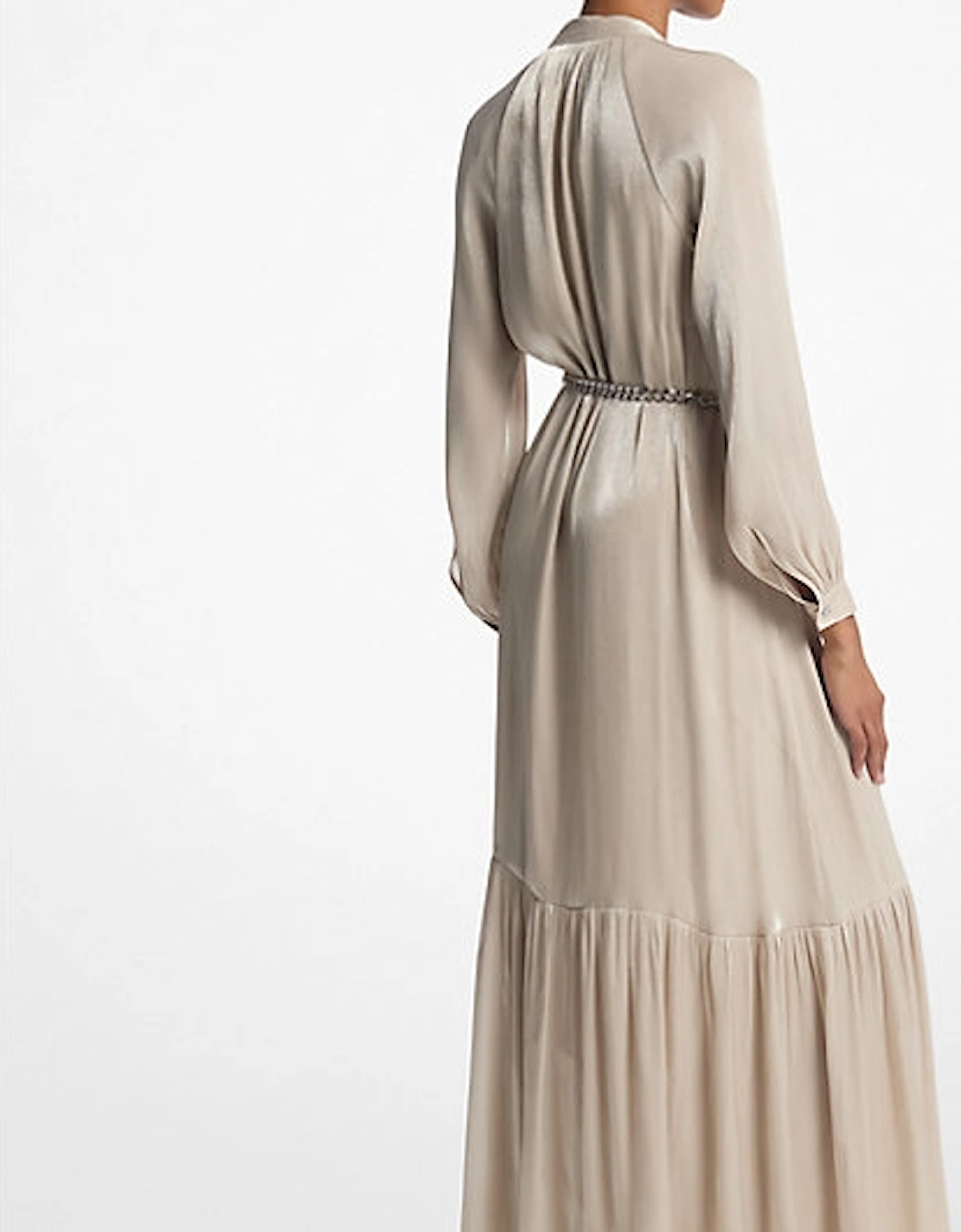 Metallic Crinkled Georgette Belted Kaftan Dress