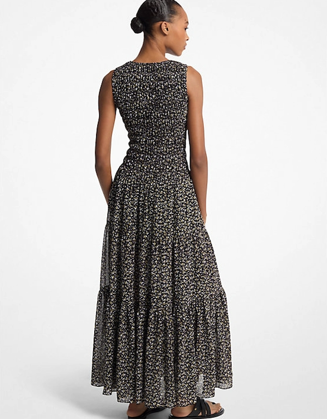 Floral Print Smocked Georgette Maxi Dress