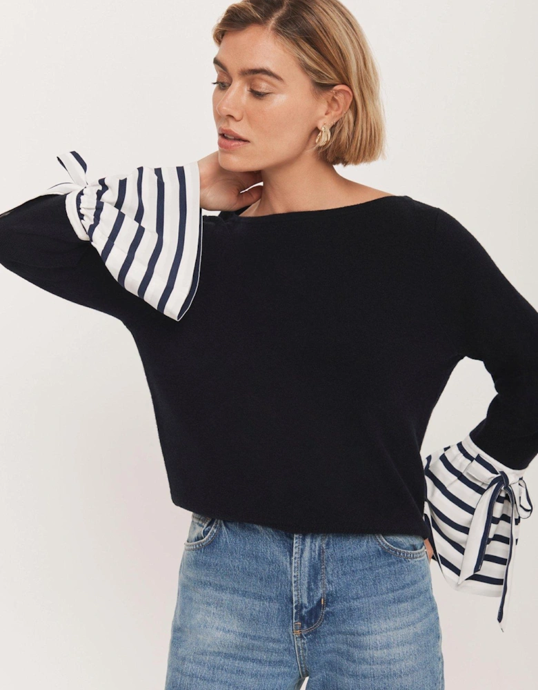Navy Woven Stripe Cuff Jumper