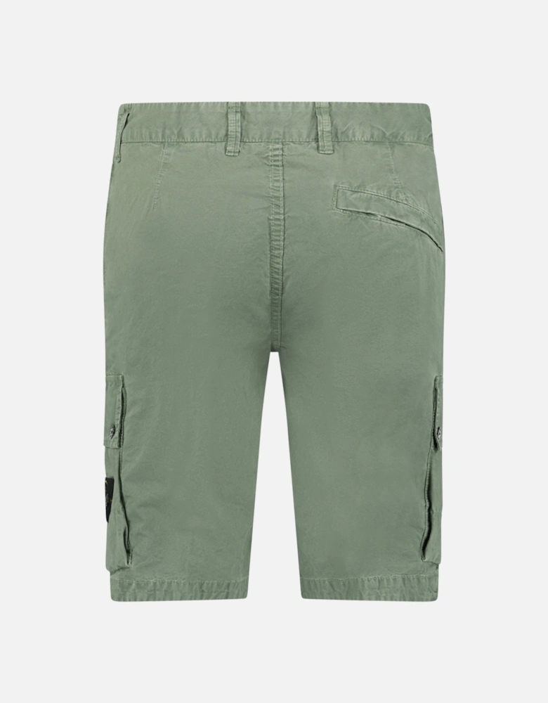 Brushed Organic Cotton Canvas ‘Old’ Effect Shorts in Musk Green