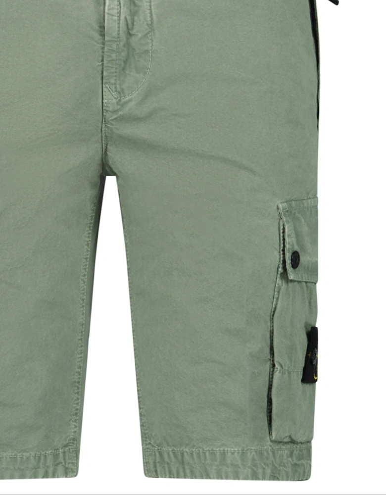 Brushed Organic Cotton Canvas ‘Old’ Effect Shorts in Musk Green