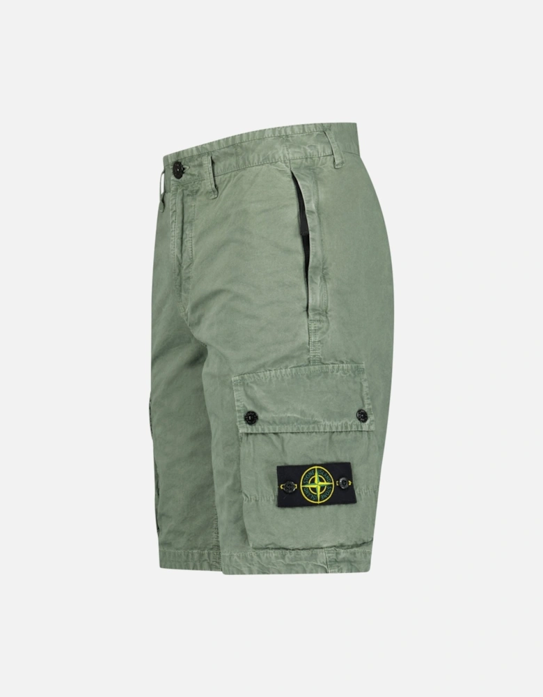 Brushed Organic Cotton Canvas ‘Old’ Effect Shorts in Musk Green