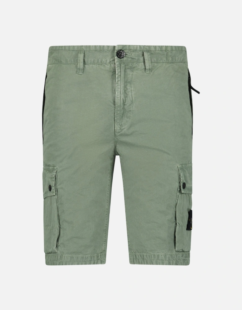 Brushed Organic Cotton Canvas ‘Old’ Effect Shorts in Musk Green