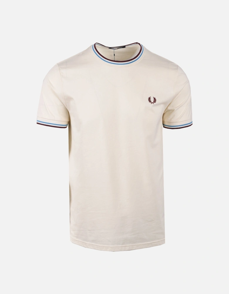 TWIN TIPPED T-SHIRT ECRU/COURT BLUE/OXBLOOD