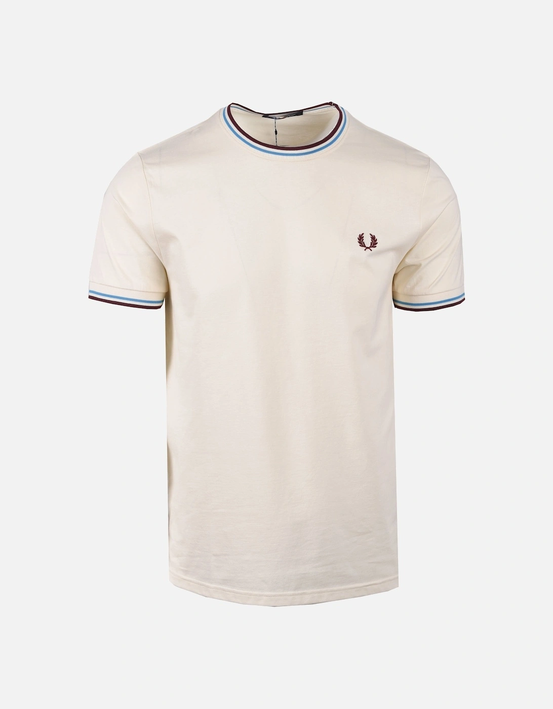 Fred Perry Men's White Twin Tipped T-Shirt Ecru/Court Blue/Oxblood Size Xl