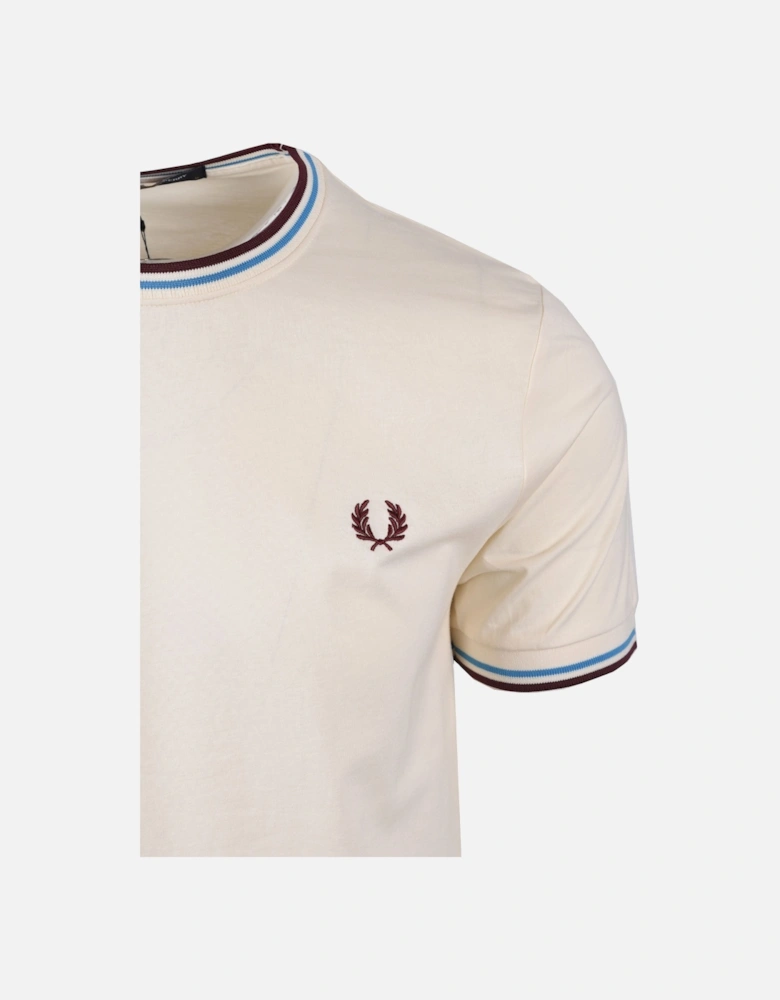 TWIN TIPPED T-SHIRT ECRU/COURT BLUE/OXBLOOD
