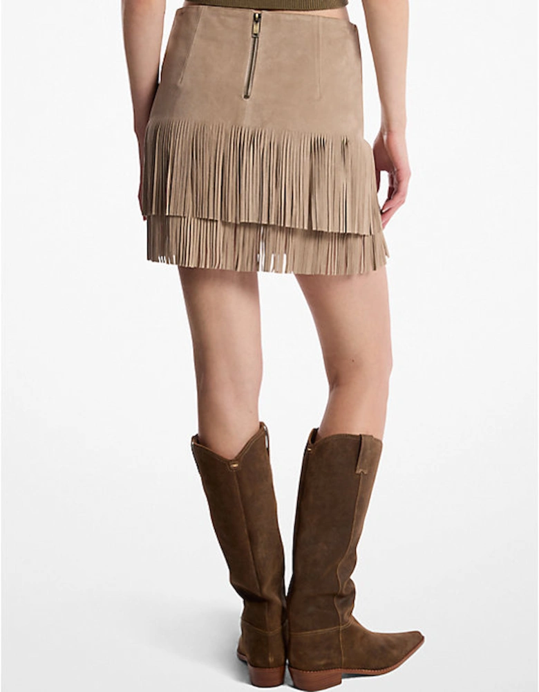 Suede Fringed Mini Skirt