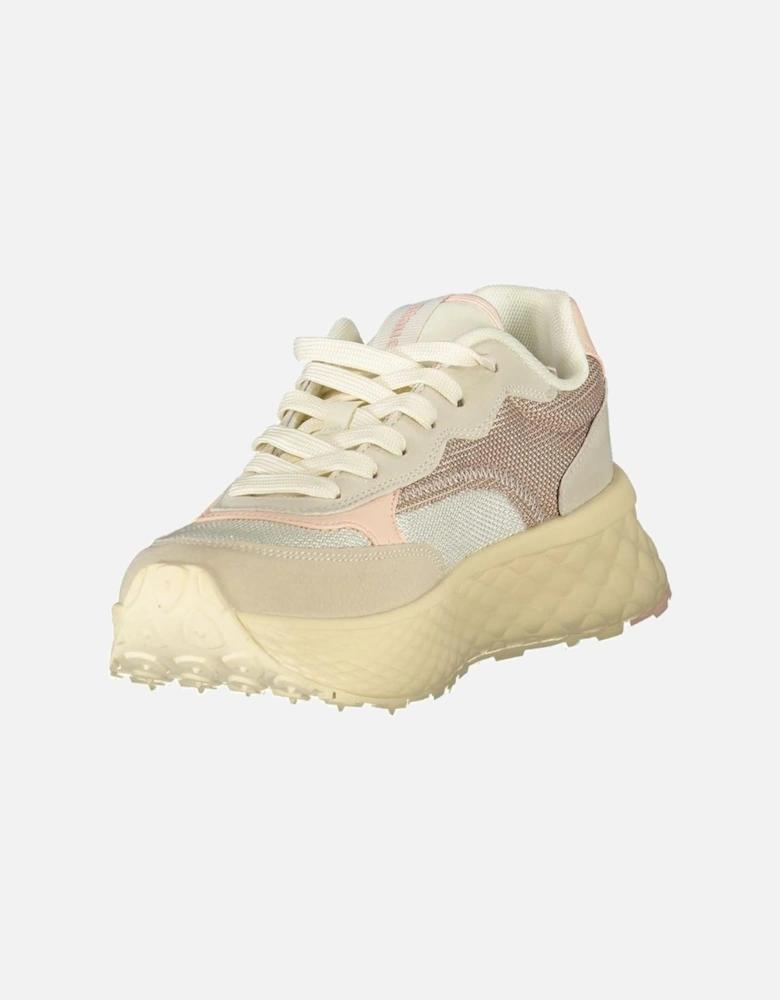 Sporty Dynamic Sneakers with Contrasting Pink Details Women - Beige