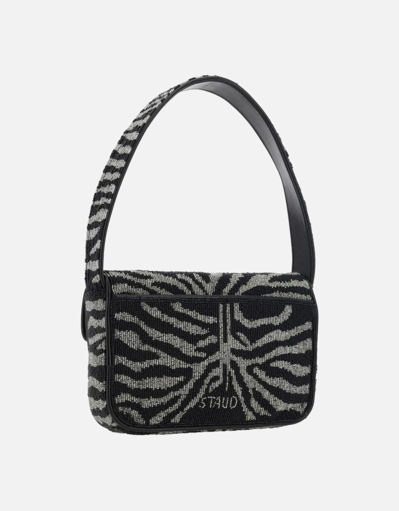 Beaded Applique Shoulder Bag with Magnetic Flap Women - Black