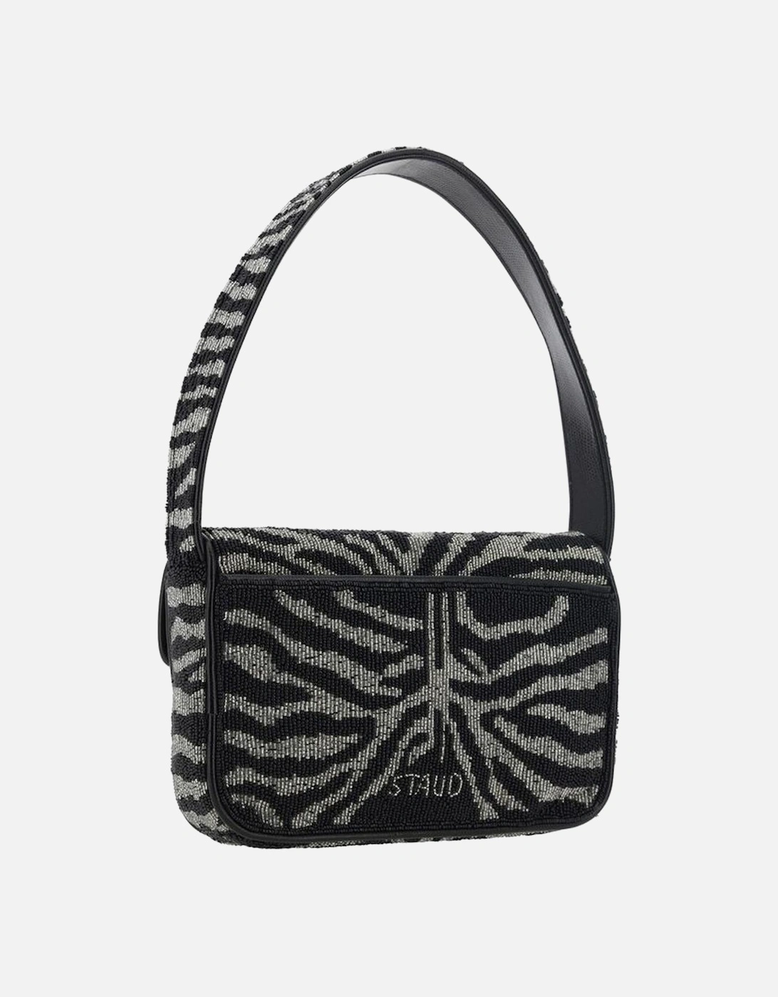 Beaded Applique Shoulder Bag with Magnetic Flap Women - Black