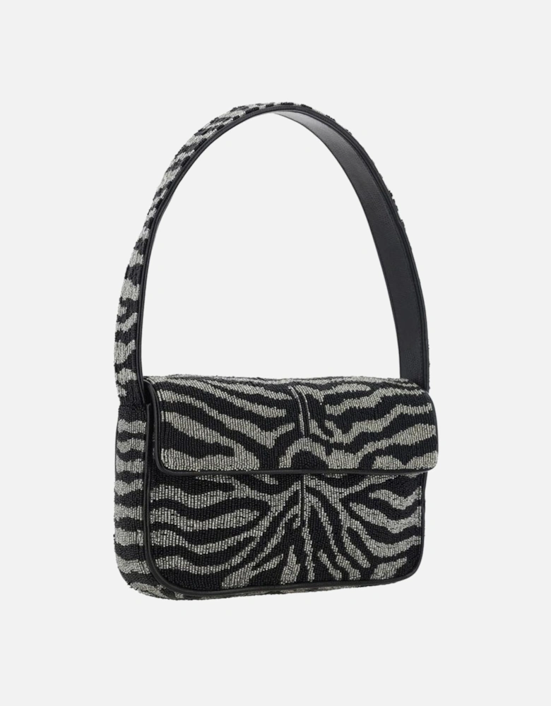 Beaded Applique Shoulder Bag with Magnetic Flap Women - Black