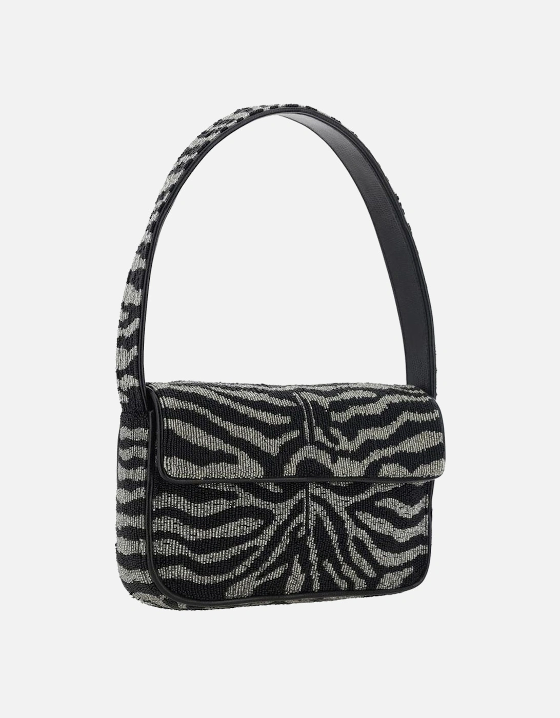 Beaded Applique Shoulder Bag with Magnetic Flap Women - Black