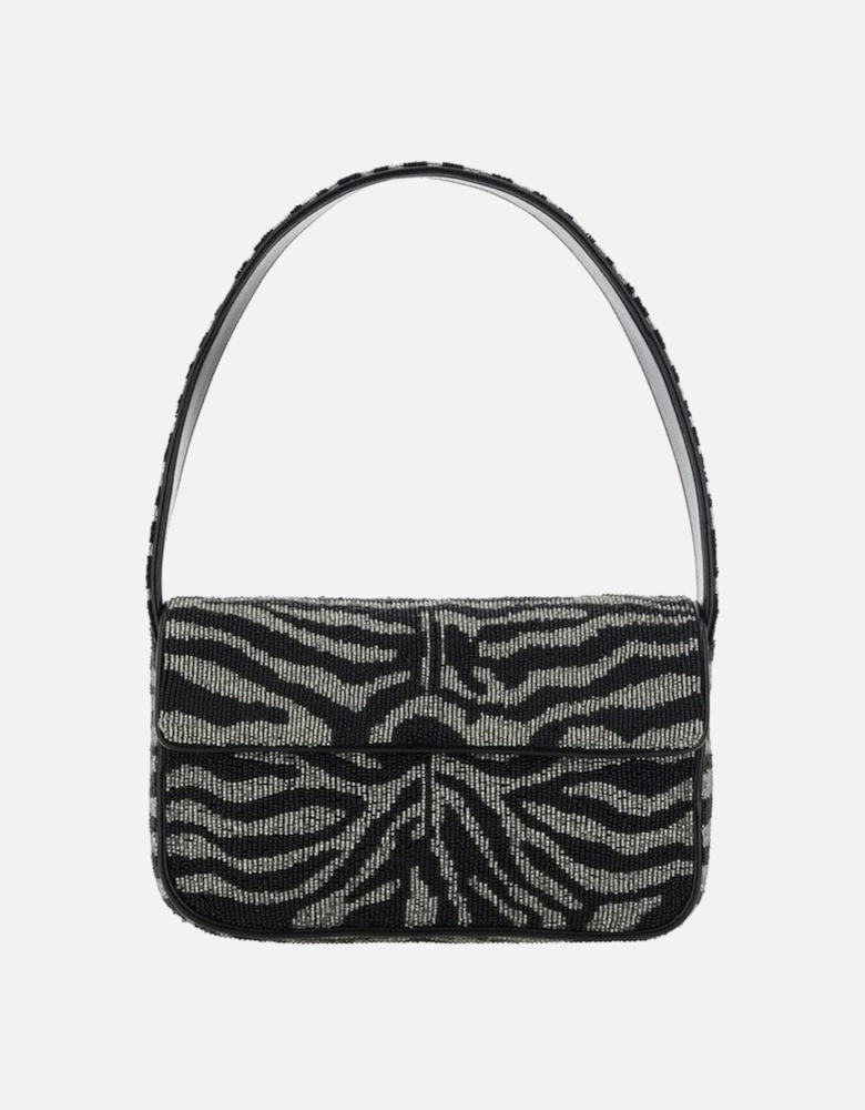 Beaded Applique Shoulder Bag with Magnetic Flap Women - Black