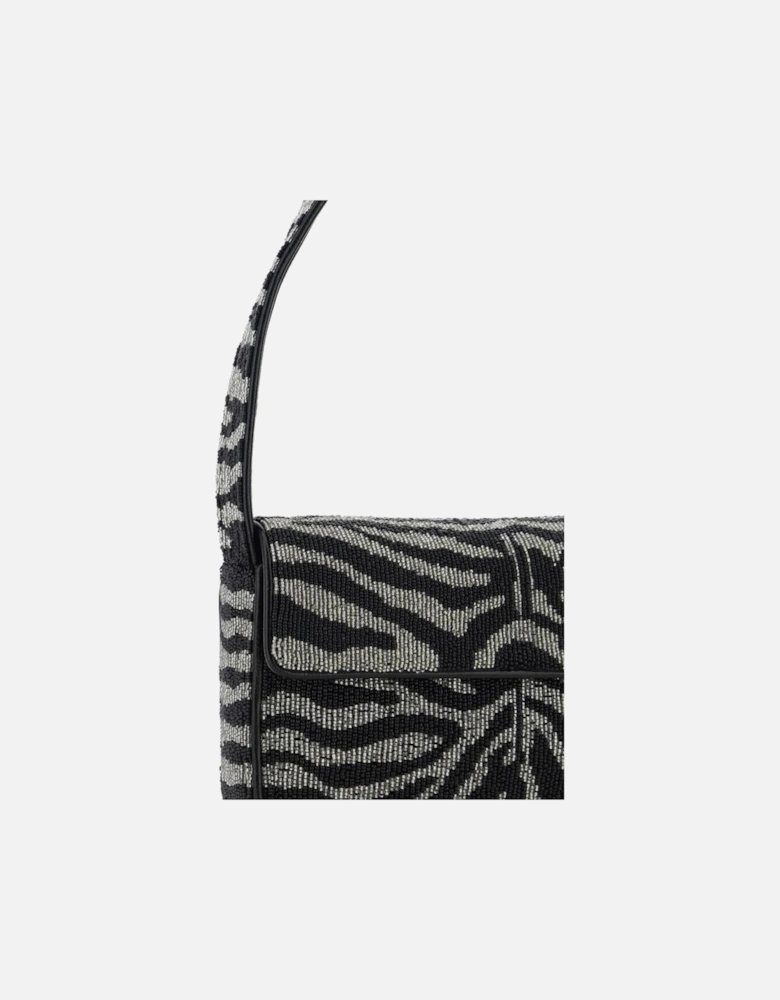 Beaded Applique Shoulder Bag with Magnetic Flap Women - Black