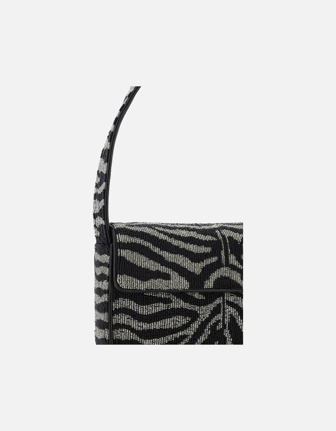 Beaded Applique Shoulder Bag with Magnetic Flap Women - Black