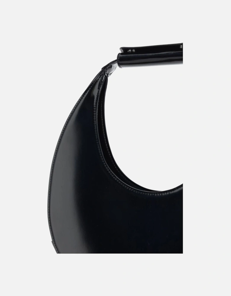 Calfskin Moon Shape Handbag with Adjustable Strap Women - Black