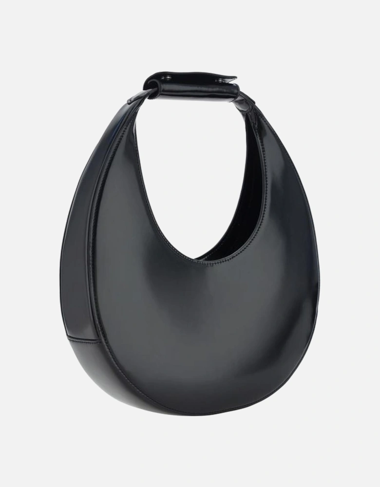 Calfskin Moon Shape Handbag with Adjustable Strap Women - Black